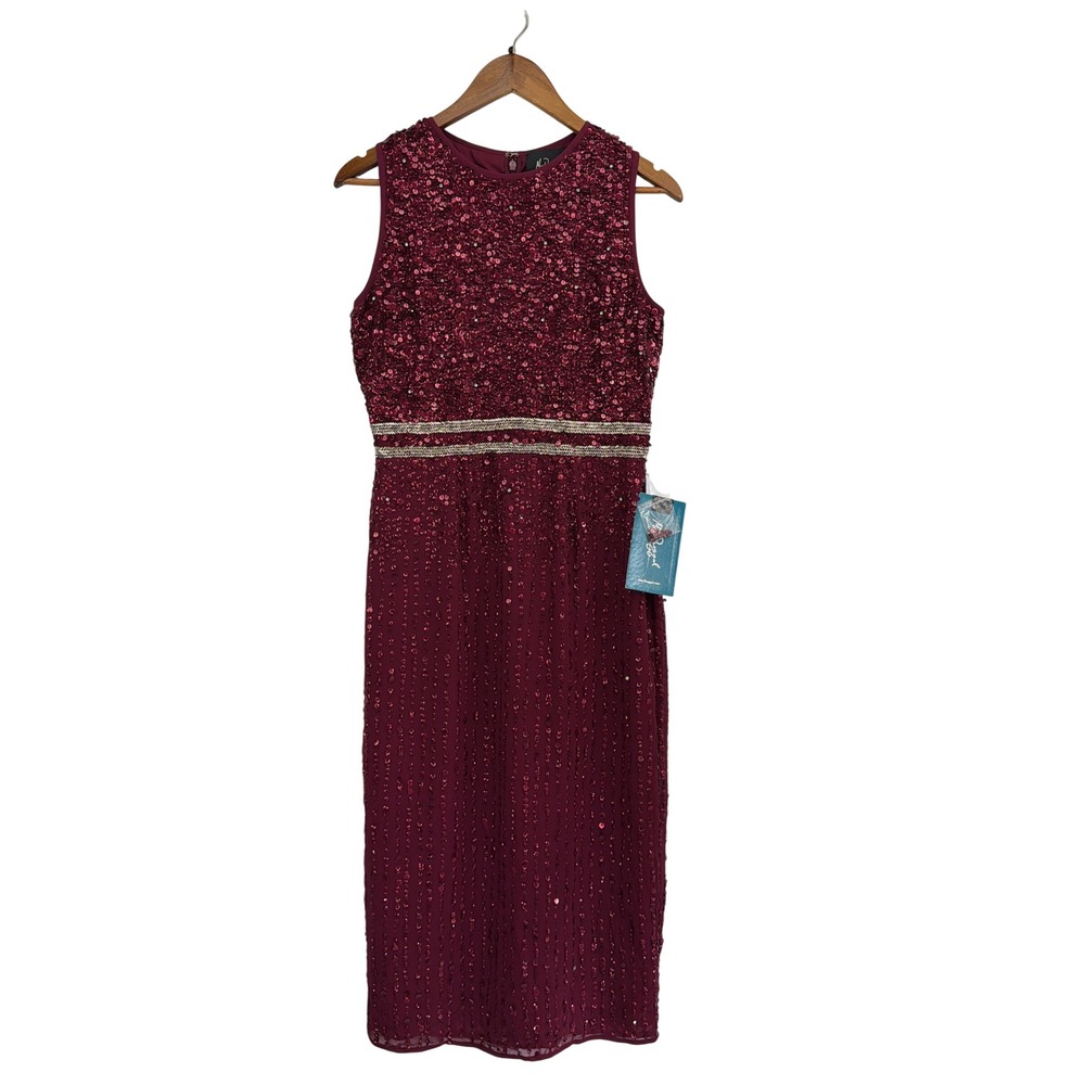Mac Duggal 10509 Burgundy Beaded Sequin Sheath Sleeveless Cocktail Gown 8 NWT - Picture 5 of 16